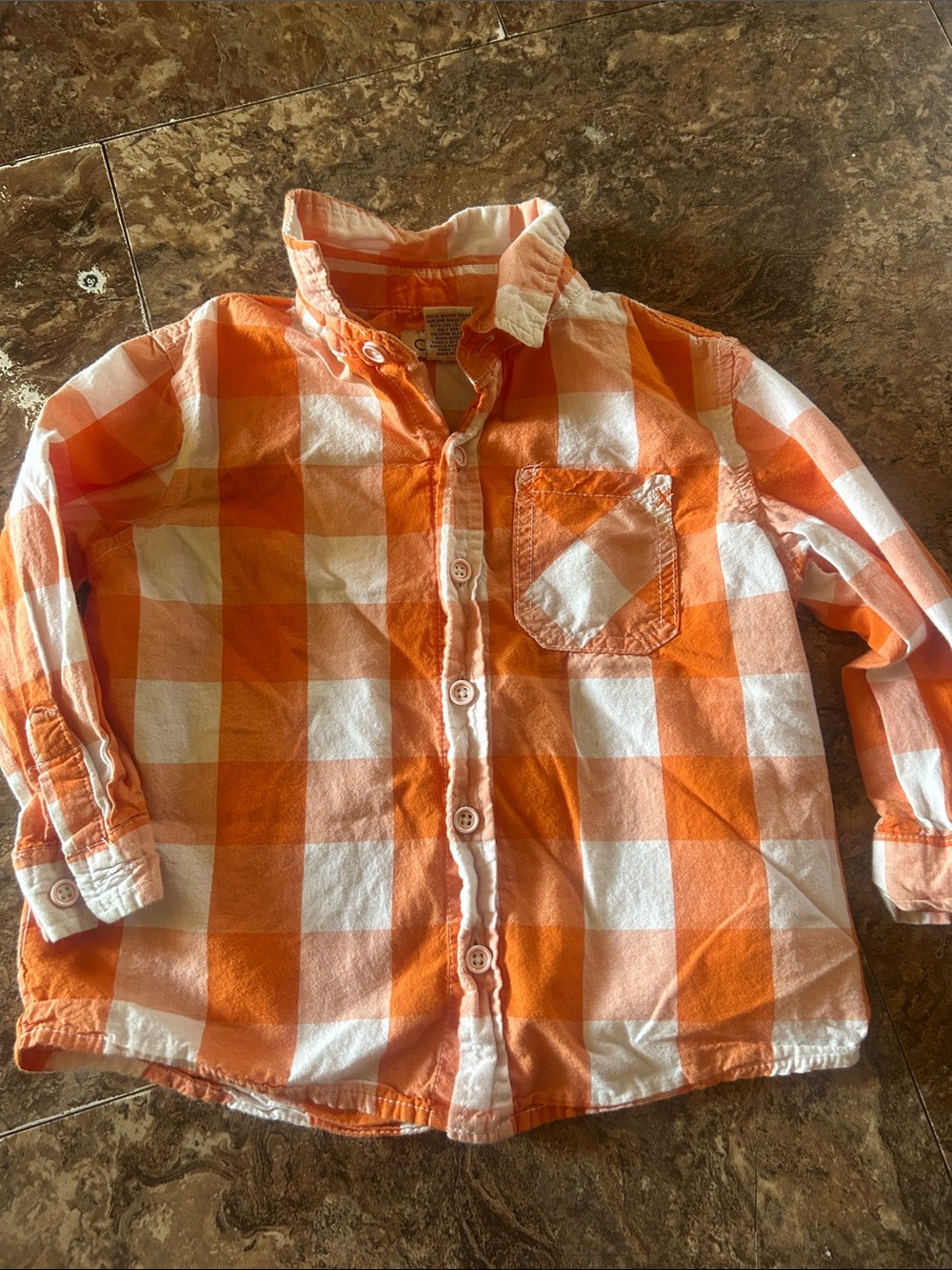 Cherokee Orange and White Gingham Button-Down Shirt